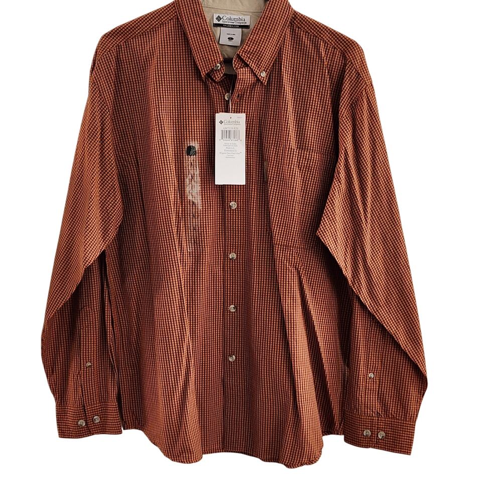 Columbia Wiggins Pass Plaid Shirt NWT Men’s L Orange Check 100% Cotton